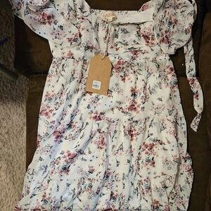 Listicle White and Pink Floral Kids Dress